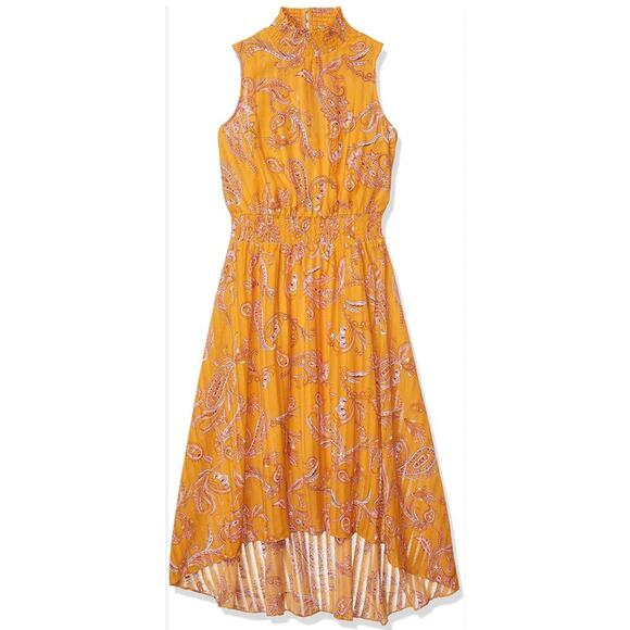 Nanette Lepore Hi-Lo Pink Paisley  Summer Sleeveless in Sun Squash Dress Size 10 - Picture 1 of 12